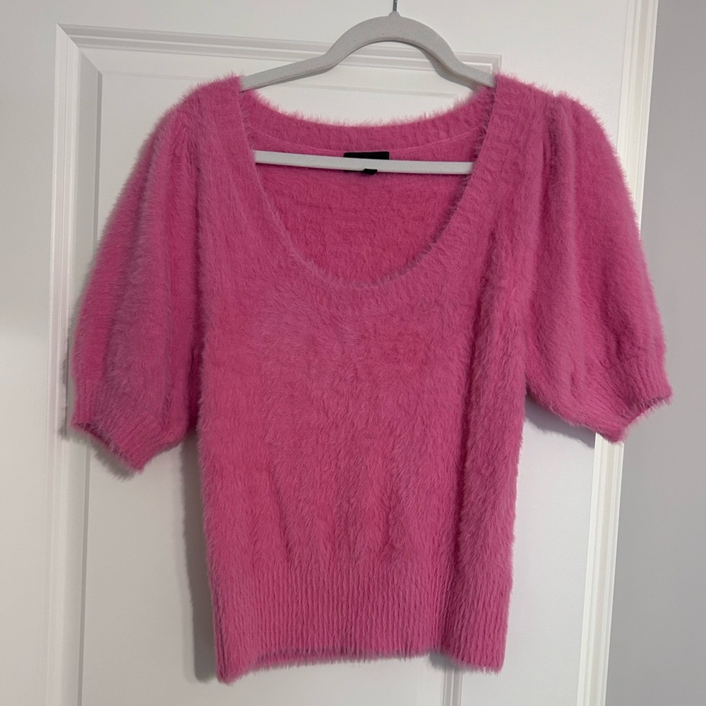 Lucy Paris Short Sleeve Pink fuzzy sweater large